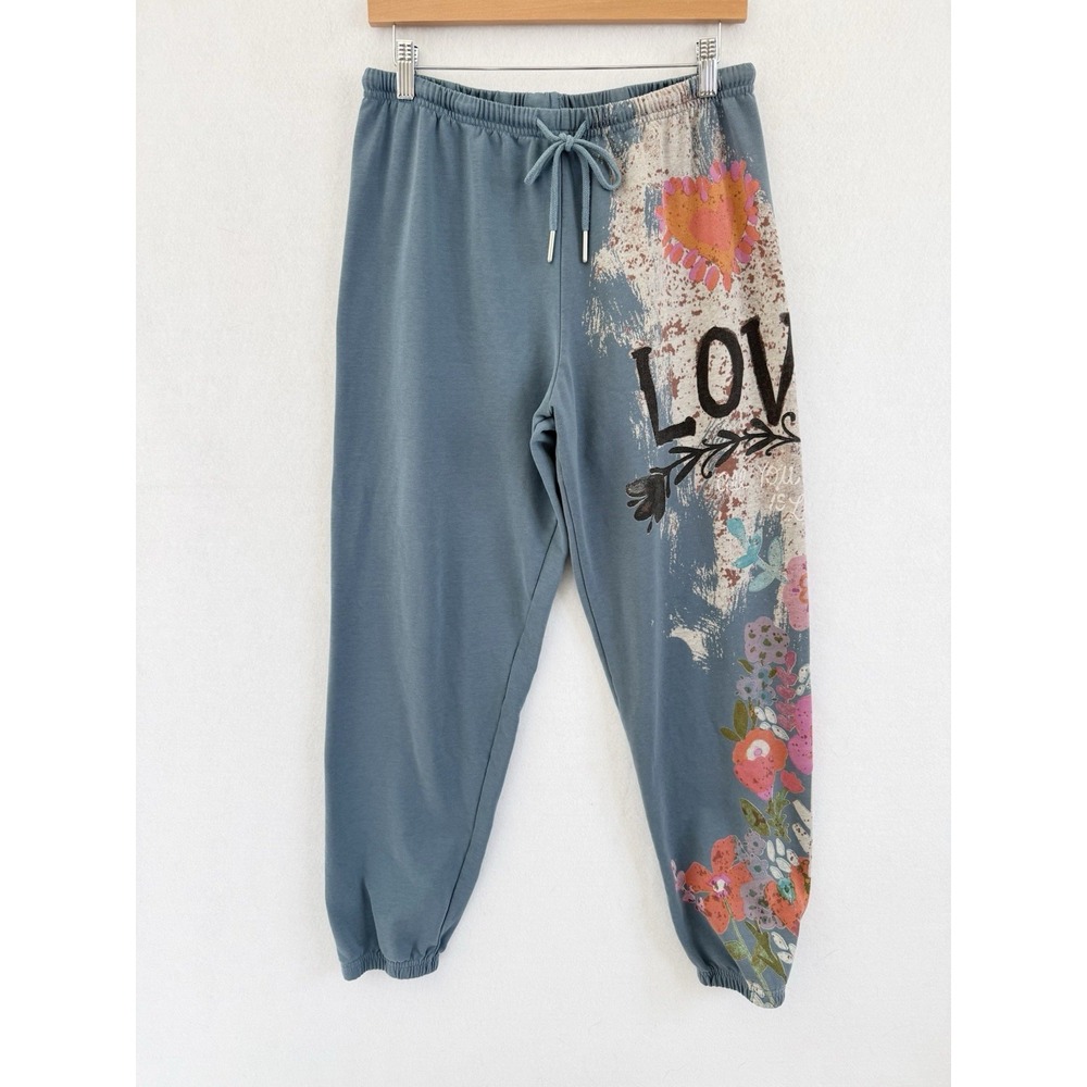 Natural Life Quinn All You Need Is Love Sweatpants Medium Floral Boho PRISTINE